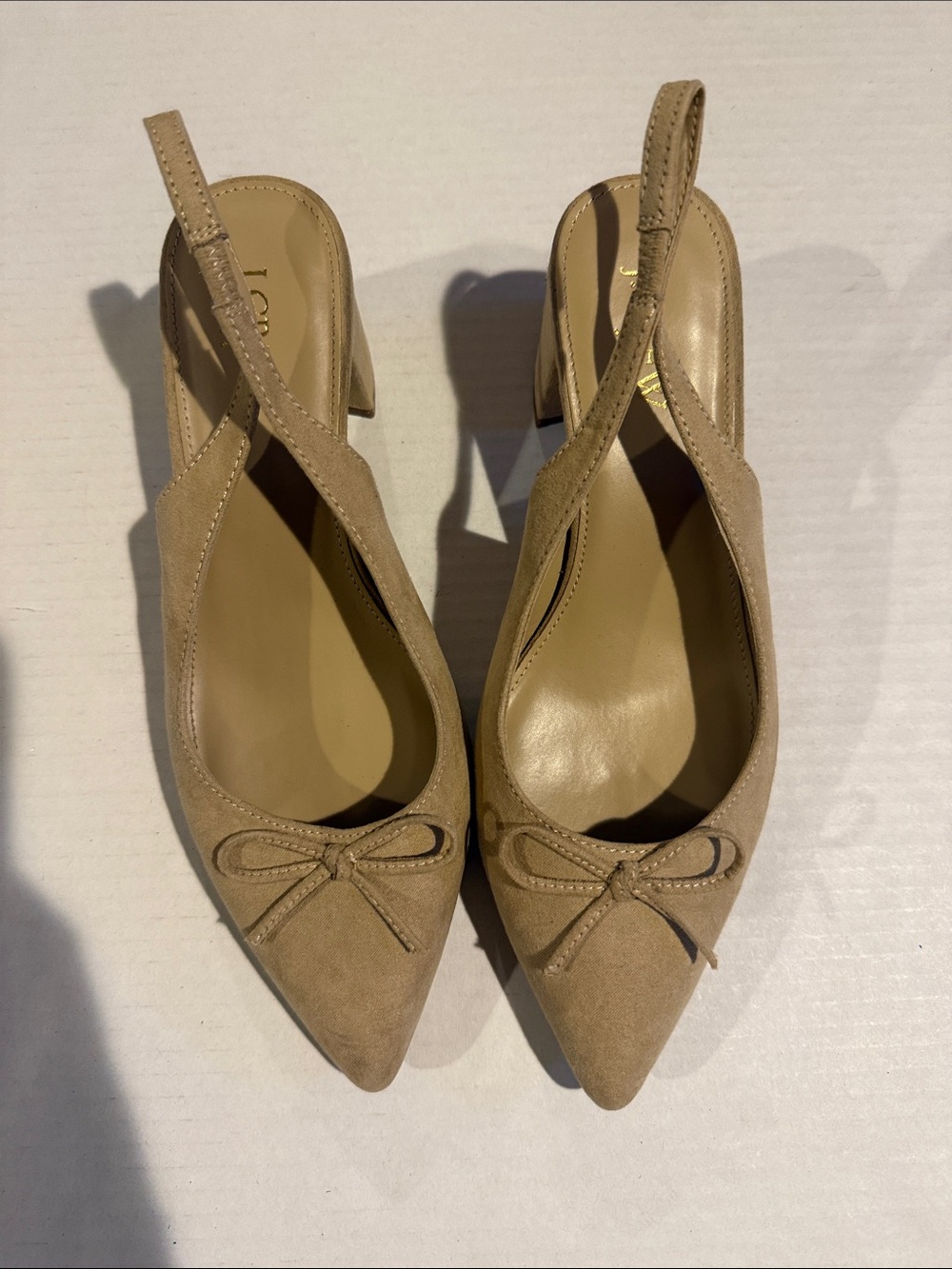 J. Crew Beige Pointed Toe Slingback Heels with Bow